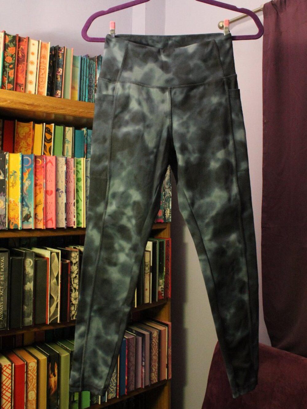 Danskin Womens Super Soft Navy Blue High waisted Side pockets Leggings Tie Dye